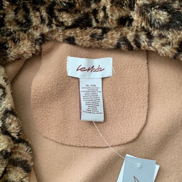 Le Moda NWT Open Front vest with faux fur animal print collar XL-XXL - Picture 4 of 8